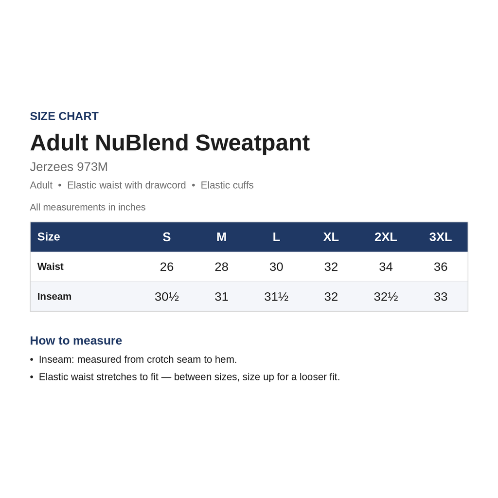 Size Chart - 973M NuBlend Sweatpant