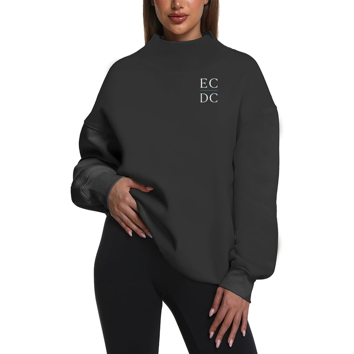 Mock Neck Hoodie Black Logo1White Pocket