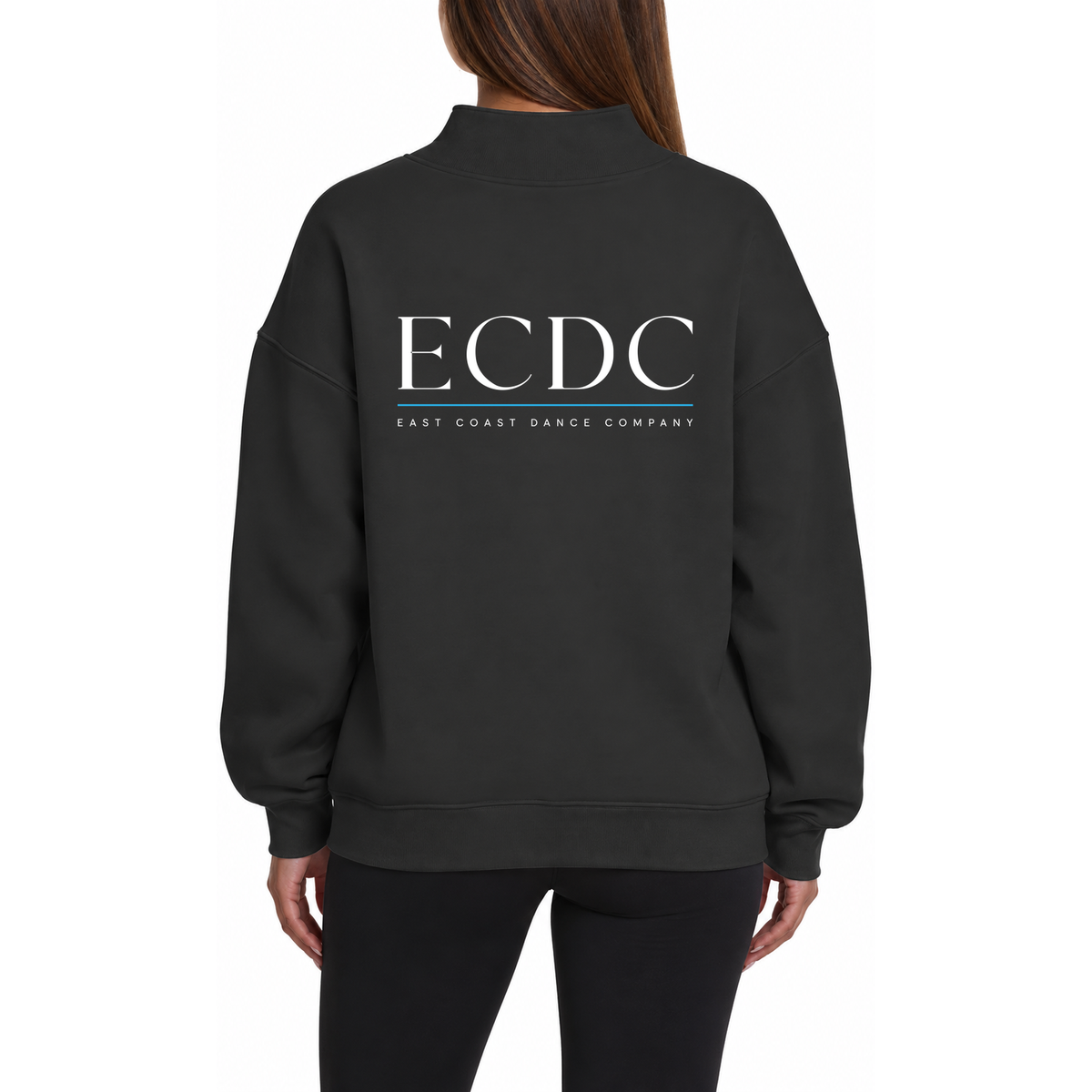 Mock Neck Hoodie Black Logo2White Back