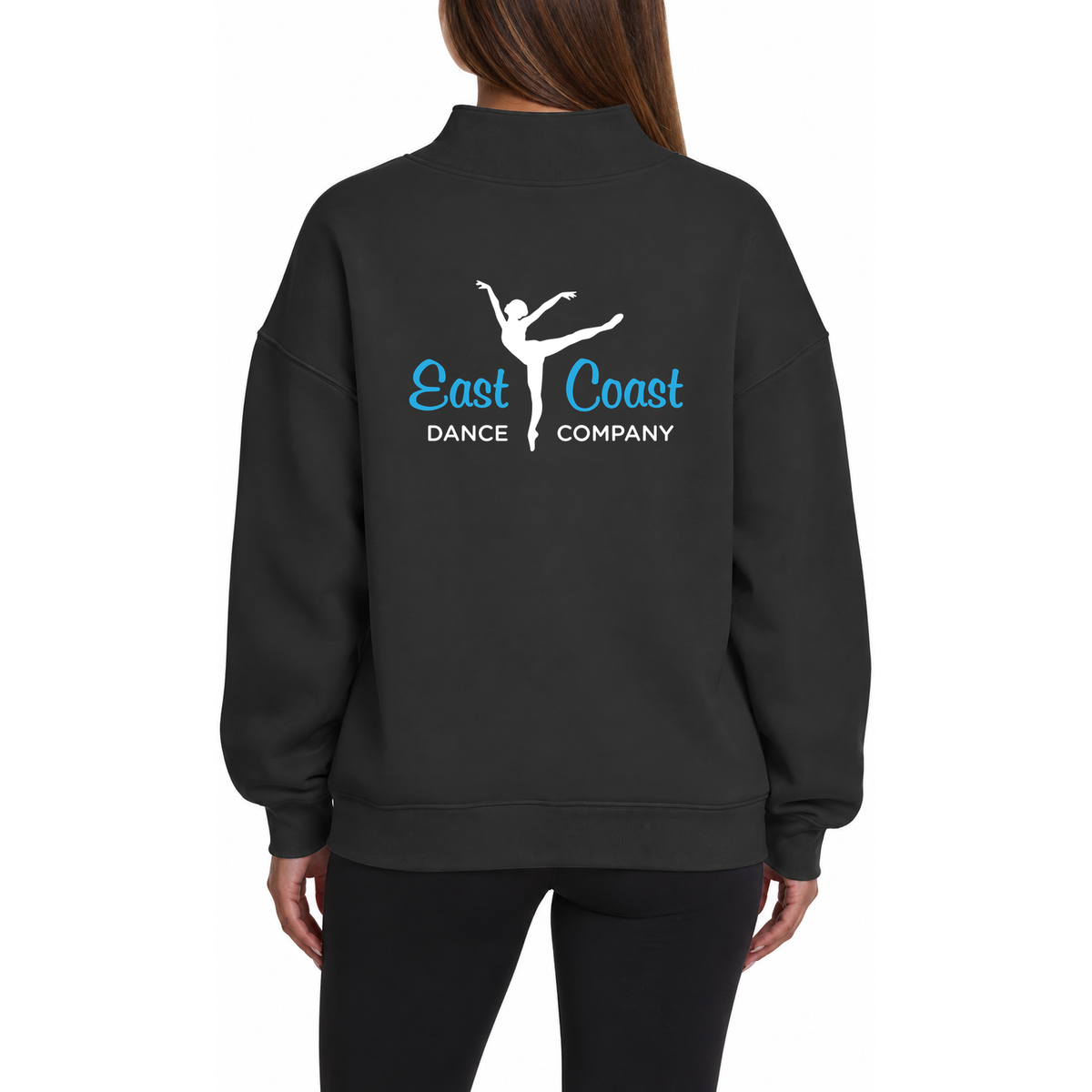 Mock Neck Hoodie Black Logo3White Back