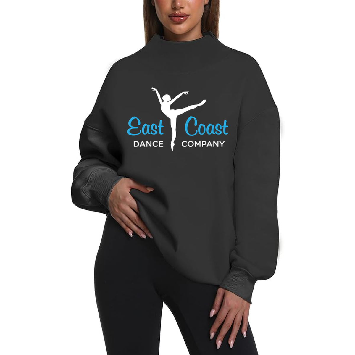 Mock Neck Hoodie Black Logo3White Front