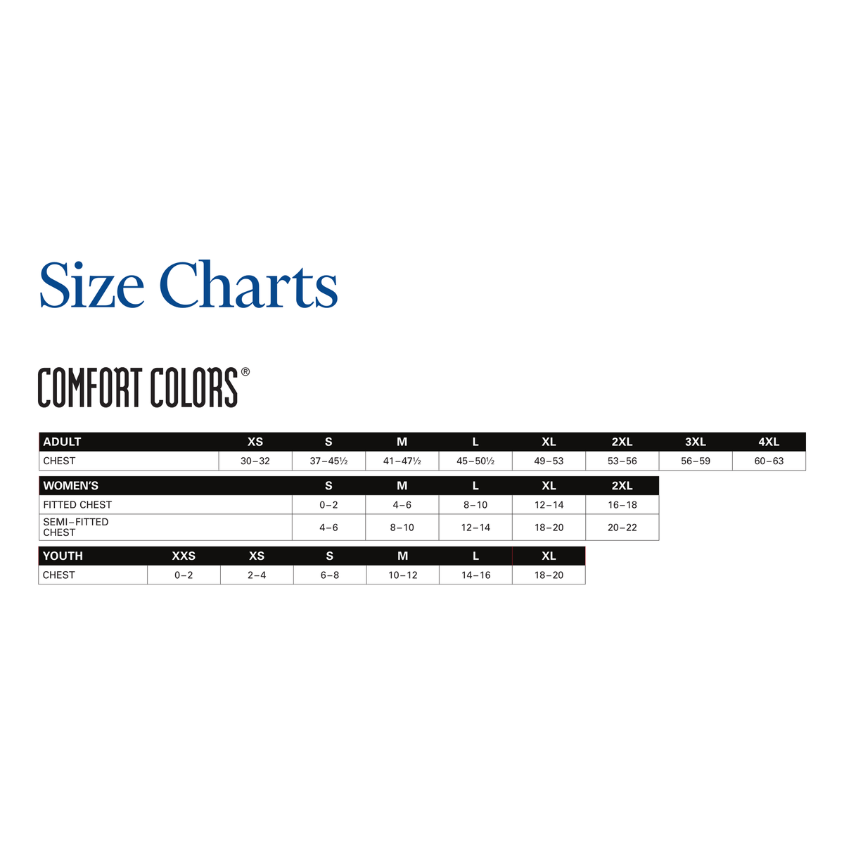 Size Chart - Comfort Colors