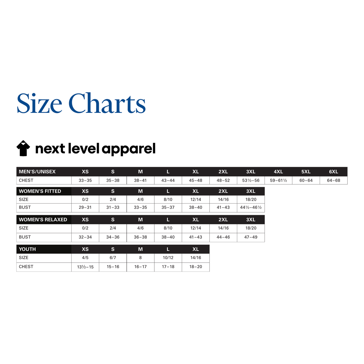 Size Chart - Next Level Apparel