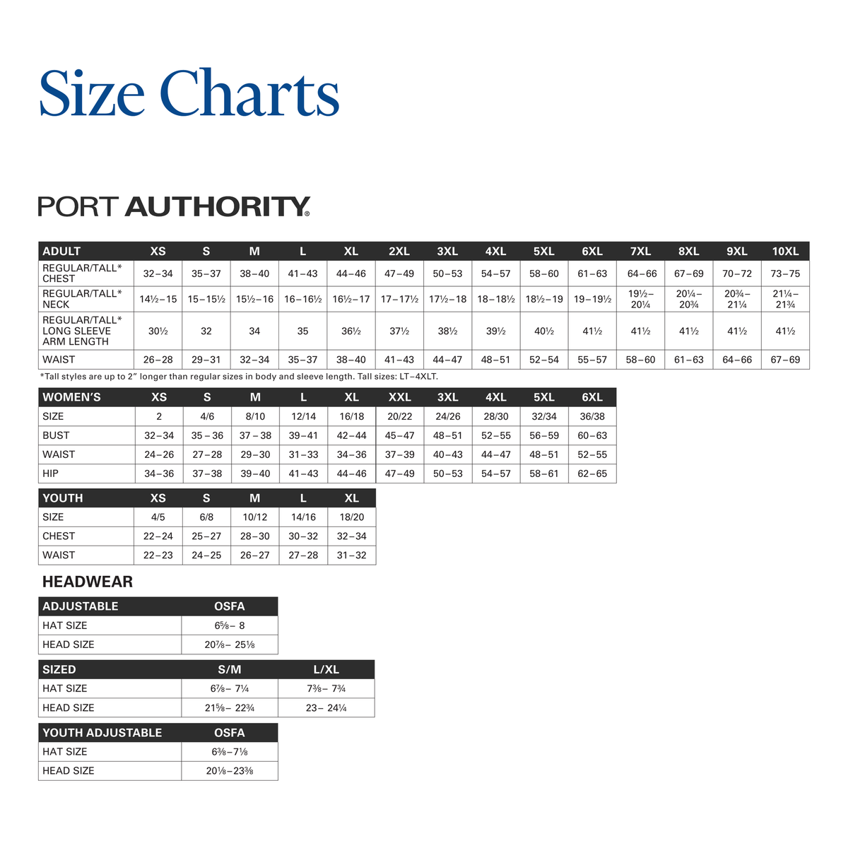 Size Chart - Port Authority
