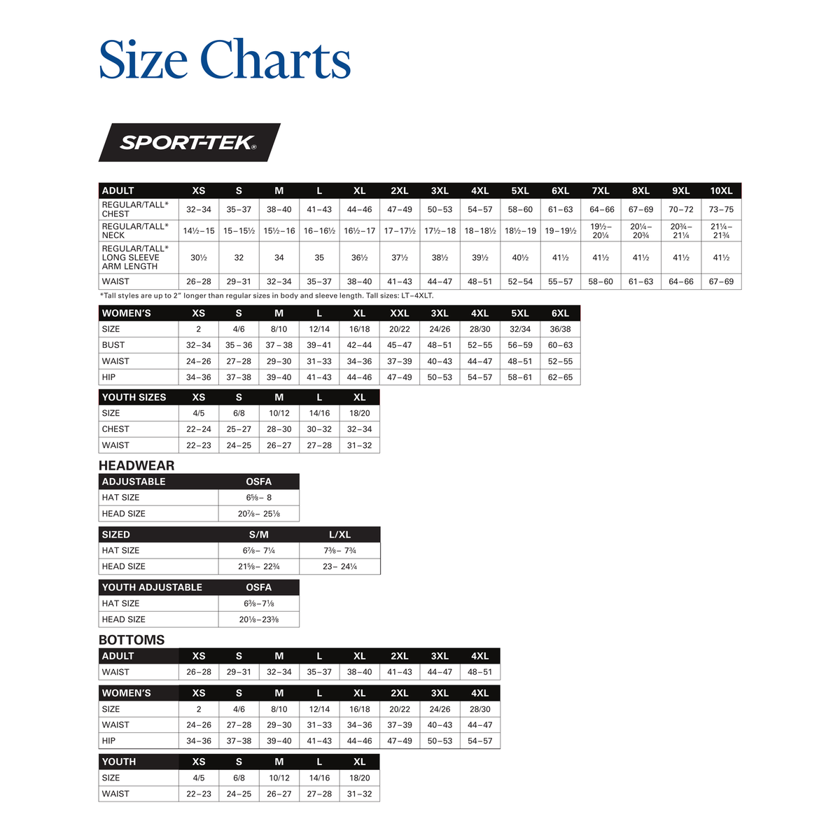 Size Chart - Sport-Tek